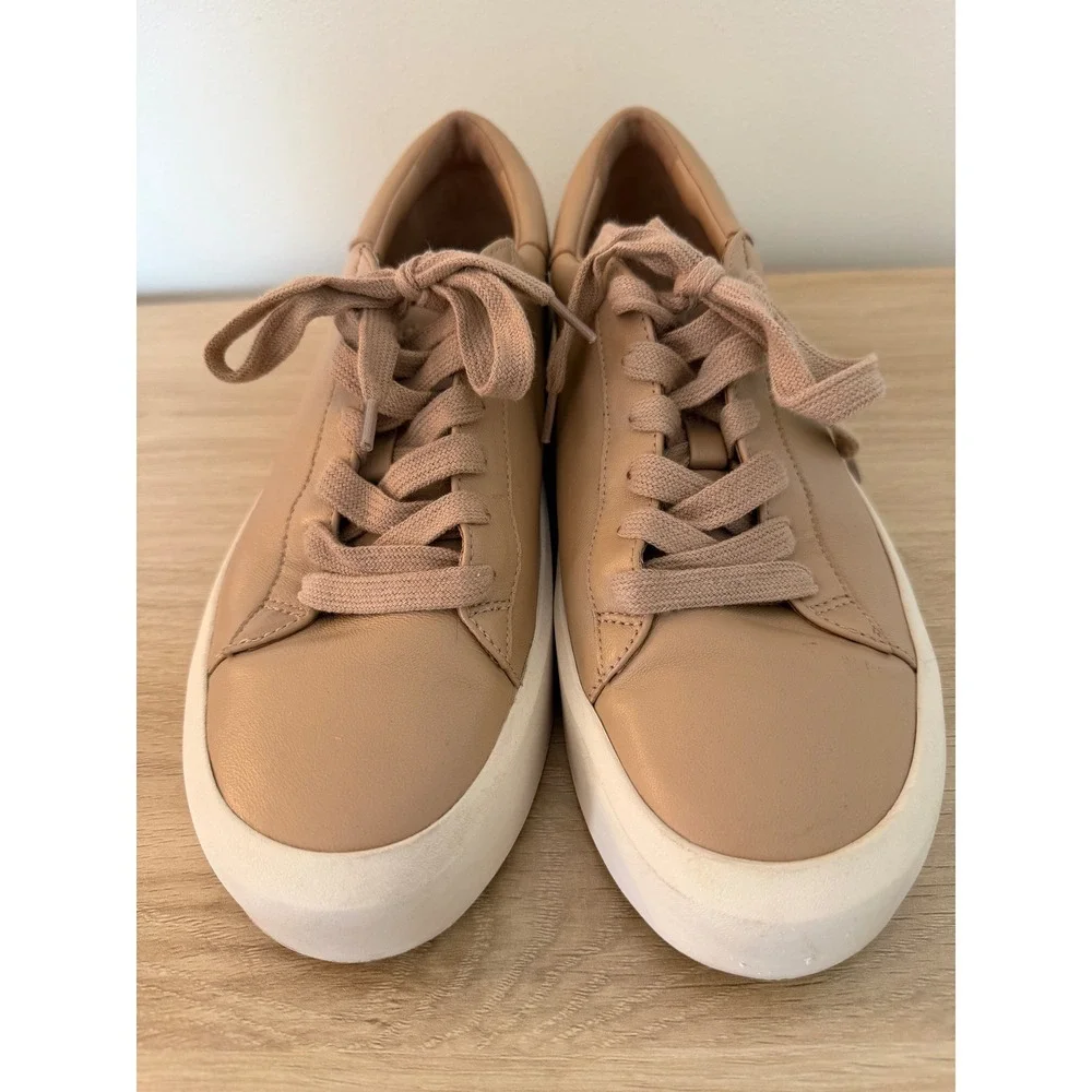 Vince Keoni Leather Sneakers Women 9 Nude Tan Low Top Minimalist Shoes
